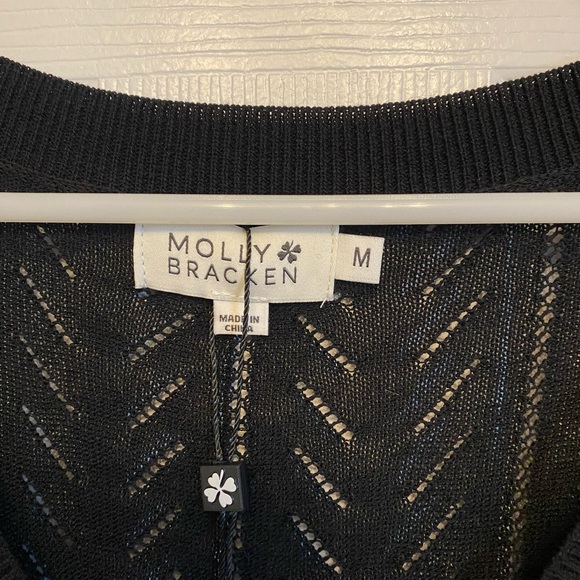 Boutique Molly Bracken Luna Ruffle Knit Top Black size Medium New - Picture 5 of 9